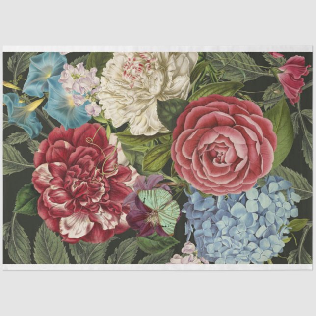 Red white blue floral-bouquet decoupage tissue paper (Front)