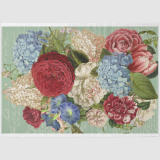 Red-white-blue floral-bouquet decoupage tissue paper