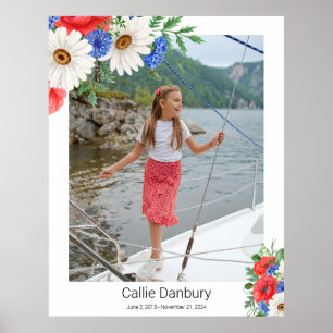 Red White Blue Floral Funeral Sign