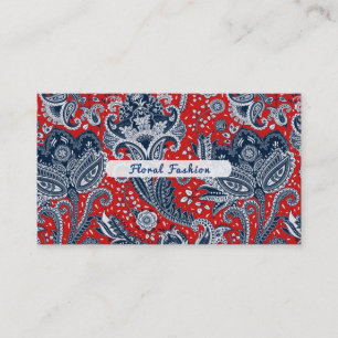Red White & Blue Floral Paisley Bohemian Boho Business Card