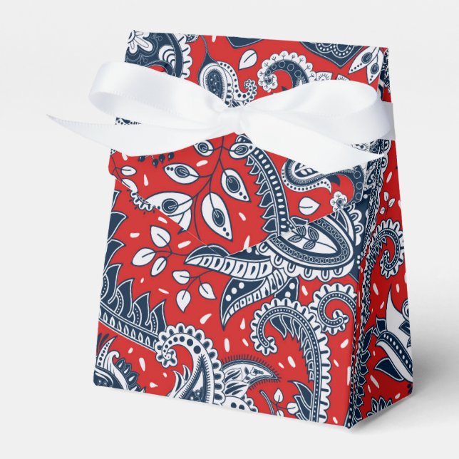 Red White & Blue Floral Paisley Bohemian Boho Favour Box (Front Side)