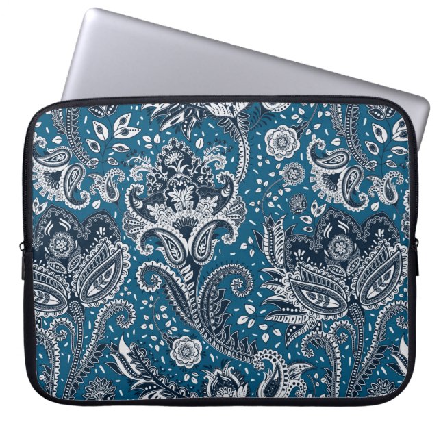 Red White & Blue Floral Paisley Bohemian Boho Laptop Sleeve (Front)