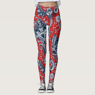 Red White & Blue Floral Paisley Bohemian Boho Leggings