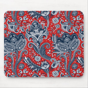 Red White & Blue Floral Paisley Bohemian Boho Mouse Mat