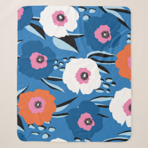 Red White Blue: Floral Scandinavian. Sherpa Blanket