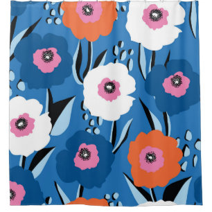 Red White Blue: Floral Scandinavian. Shower Curtain