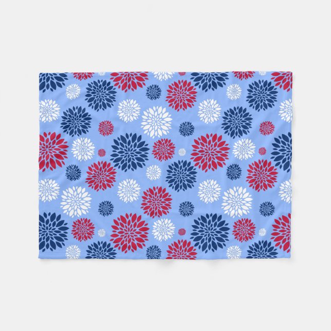 Red, White & Blue Flower Fleece Blanket (Front (Horizontal))