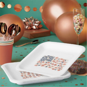 Red White Blue Flowers Paper Plate