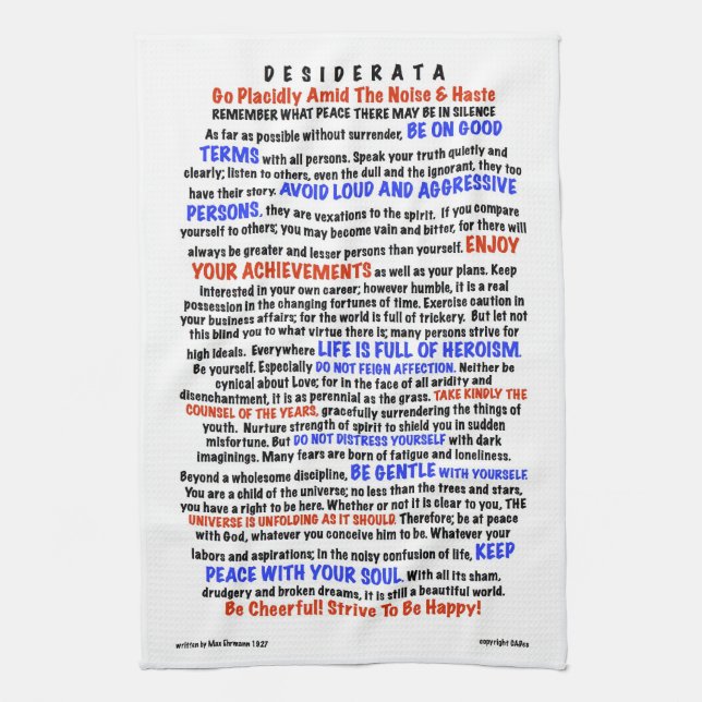 Red White Blue for Mothers Day DESIDERATA Towel (Vertical)
