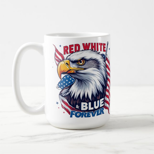 Red White & Blue Forever American Flag Patriotic Coffee Mug (Left)