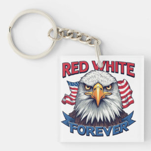 Red White & Blue Forever American Flag Patriotic Key Ring