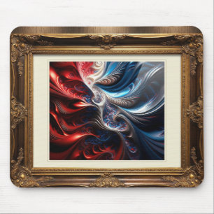Red White Blue Fractal In An Elegant Wood Frame Mouse Mat