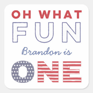 Red White Blue Fun To Be One 1st Birthday Party Square Sticker