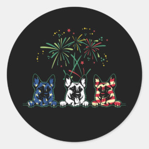 Red White Blue German Shepherd USA Flag Firework Classic Round Sticker