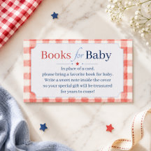 Red White Blue Gingham Books for Baby Shower