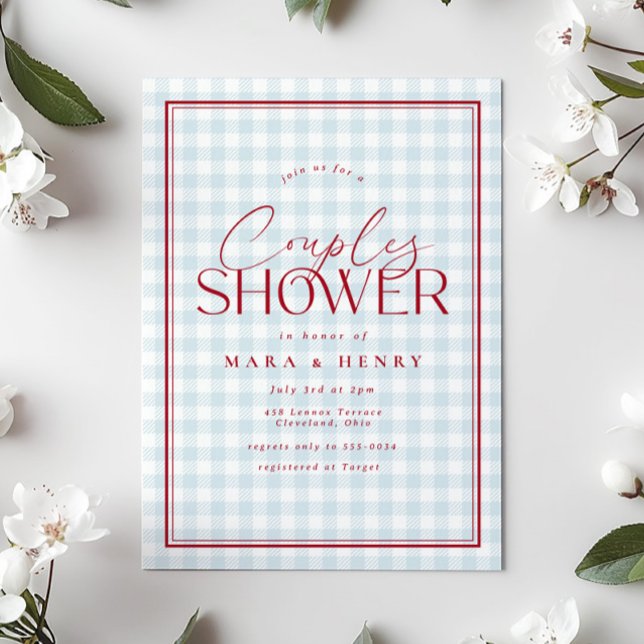Red White Blue Gingham Couples Bridal Shower Invitation (Creator Uploaded)