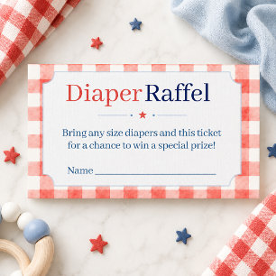 Red White Blue Gingham Diaper Raffle Ticket Enclosure Card