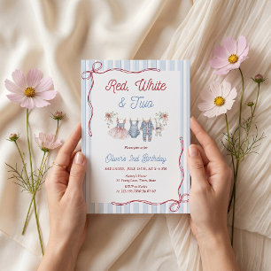 Red White Blue Girl 2nd Birthday Invitation