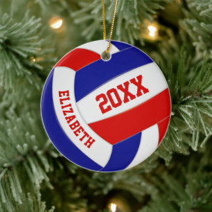 red white blue girls boys team colours volleyball ceramic tree decoration