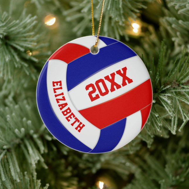 red white blue girls boys team colours volleyball ceramic tree decoration (Tree)