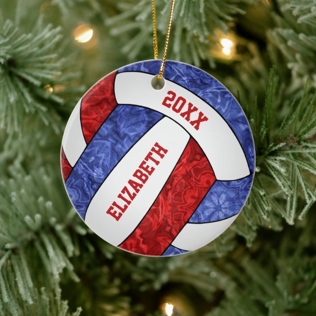 red white blue girls volleyball team colours ceramic tree decoration (Tree)