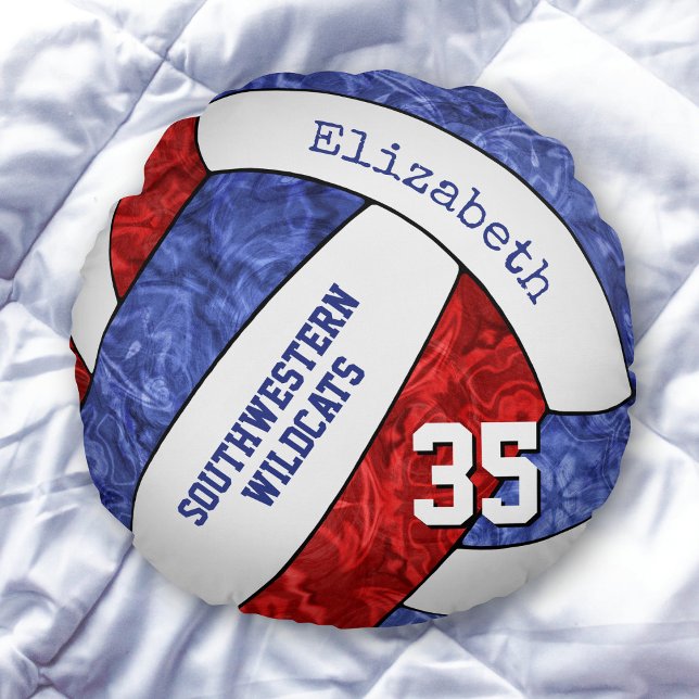red white blue girls volleyball team colours round cushion (Creator Uploaded)