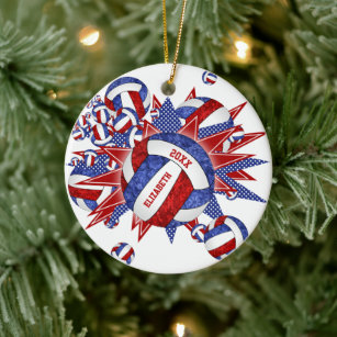 red white blue girly volleyball blowout sports ceramic tree decoration