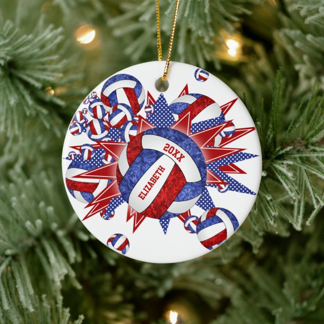 red white blue girly volleyball blowout sports ceramic tree decoration (Tree)