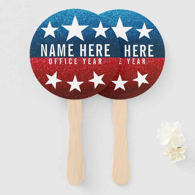 Red White Blue Glitter American Campaign Template Hand Fan (Front and Back)