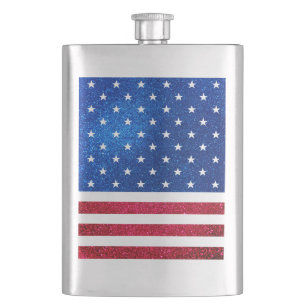 Red White Blue Glitter American Campaign Template Hip Flask