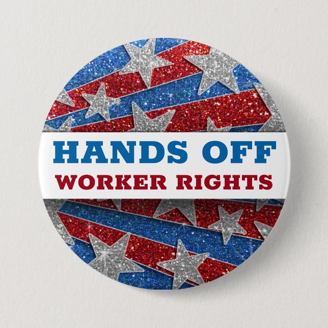 Red White Blue Glitter American Protest Hands Off 7.5 Cm Round Badge (Front)