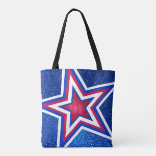 Red White Blue Glitter American Stars and Stripes Tote Bag