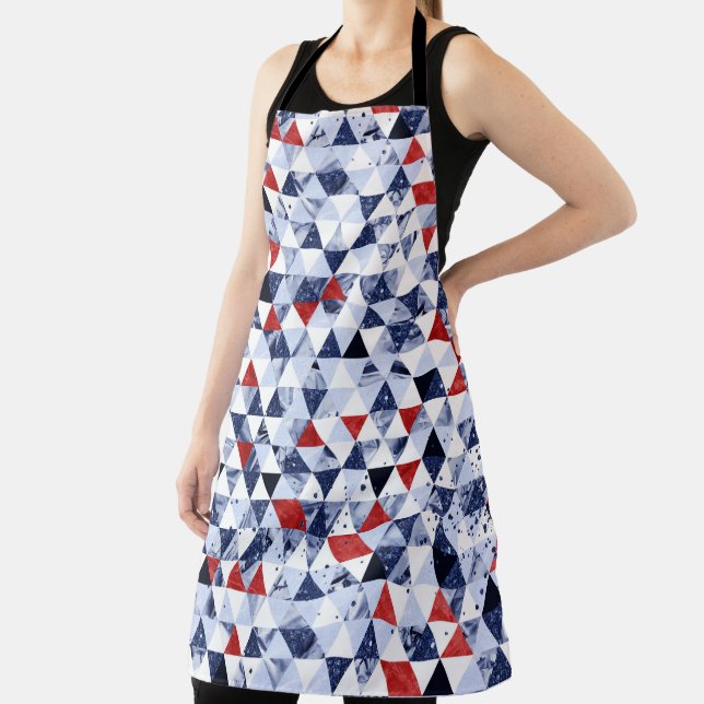 RED WHITE BLUE GLITTER LOOK TRIANGLE PATTERN APRON (Insitu)