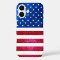 Red White Blue Glitter Patriotic American Flag
