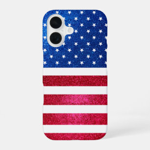 Red White Blue Glitter Patriotic American Flag iPhone 16 Case