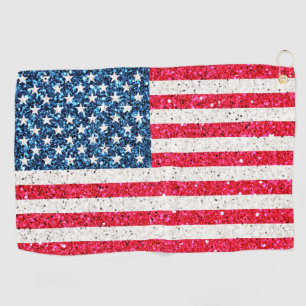 Red White Blue Glitter Patriotic American USA Flag Golf Towel