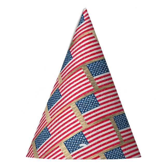 Red White Blue Glitter Patriotic American USA Flag Party Hat (Left)