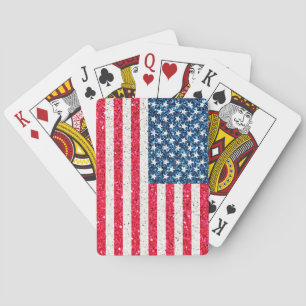 Red White Blue Glitter Patriotic American USA Flag Playing Cards