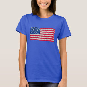 Red White Blue Glitter Patriotic American USA Flag T-Shirt