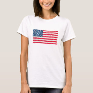 Red White Blue Glitter Patriotic American USA Flag T-Shirt