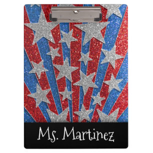 Red White Blue Glitter Teachers Classroom Name Clipboard