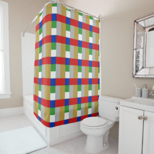 Red White Blue Gold Silver Green Colour Block Prin Shower Curtain