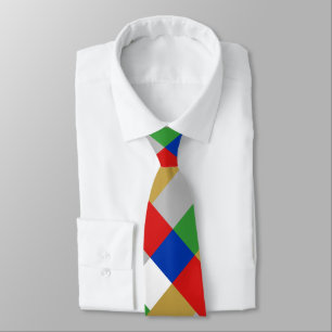 Red White Blue Gold Silver Green Colour Block Prin Tie