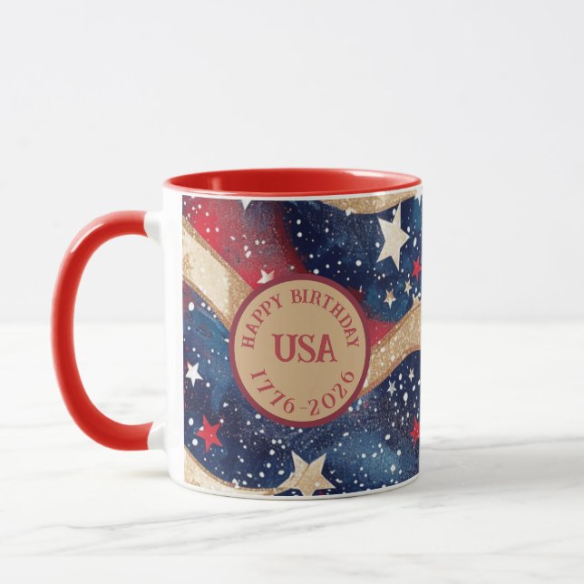Red White Blue Golden Stripes Mug (Left)