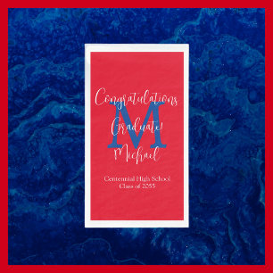 Red White Blue Graduation Party Name Monogram Napkin
