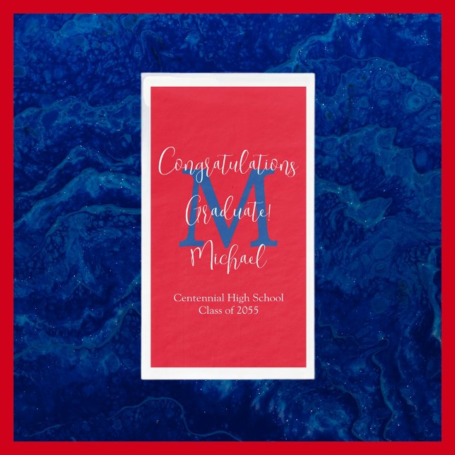 Red White Blue Graduation Party Name Monogram  Napkin (Creator Uploaded)