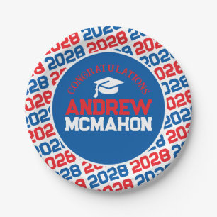 Red, White & Blue Graduation Personalised Paper Plate
