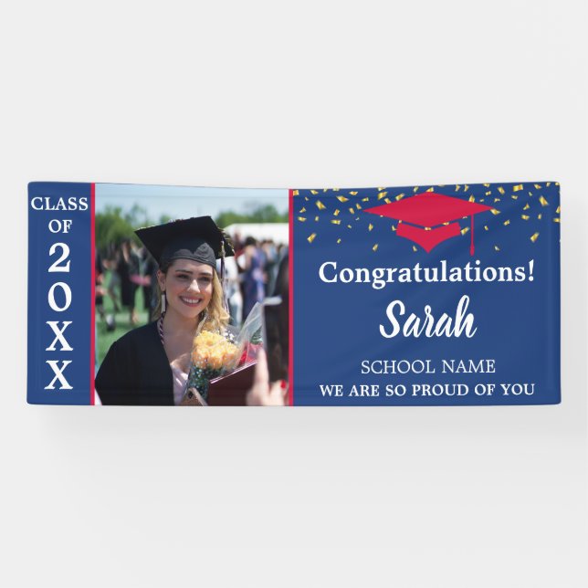 Red, White & Blue Graduation Photo Class Of 2025 Banner (Horizontal)