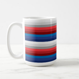 RED WHITE BLUE GRAY STRIPES COFFEE MUG