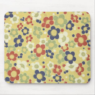 Red, White, Blue & Green Flowers Yellow Mouse Mat